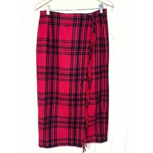 Vintage Cambridge Midi Skirt 12 Petite Wool Wrap Fringe Plaid 12P Schoolgirl MP